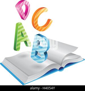 Illustrazione Vettoriale di battenti Striped lettere e libro aperto isolata su uno sfondo bianco Illustrazione Vettoriale