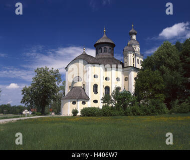 In Germania, in Baviera, floodgate brook, chiostro Maria Pear Tree, chiesa, Europa, Baviera, Svevia, distretto Aichach-Friedberg, pellegrinaggio, chiesa, costruzione sacra, costruisce 17. Cento., prato, titolo Foto Stock