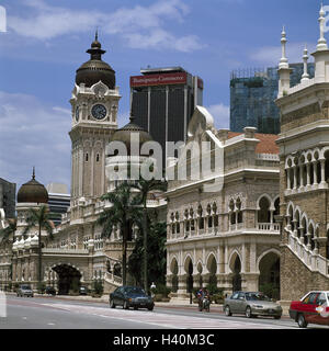 Malaysia, Kuala Lumpur, Merdeka, quadrato, Palazzo Sultano Abdul Samad, scene di strada Asia, capitale, indipendenza spazio, edificio, struttura, clock tower, torre, architettura, stile architettonico, architetto Norman e Bidwell, luogo di interesse, cultura Foto Stock