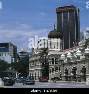 Malaysia, Kuala Lumpur, Merdeka, quadrato, Palazzo Sultano Abdul Samad, scene di strada Asia, capitale, indipendenza spazio, edificio, struttura, architettura, stile architettonico, architetto Norman e Bidwell, luogo di interesse, la cultura, la strada, il traffico Foto Stock