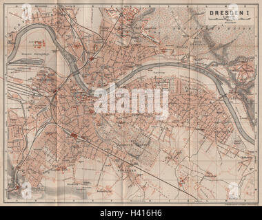 Dresda città antica città stadtplan I. Sassonia karte. BAEDEKER 1910 mappa vecchia Foto Stock