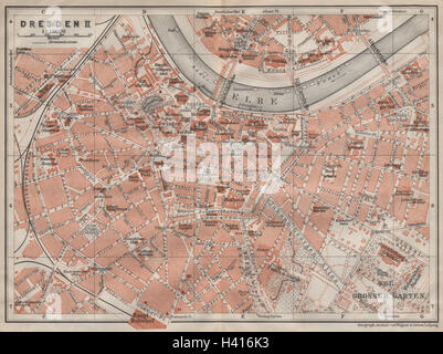 Dresda città antica città stadtplan II. Innere Stadt karte. BAEDEKER 1910 mappa Foto Stock