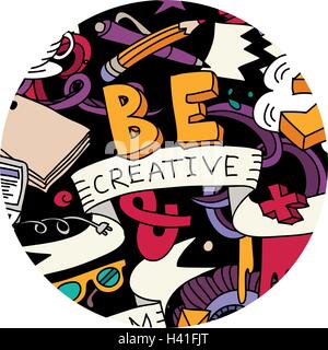 Penna creativa idea scarabocchi simbolo tonda colore. Illustrazione Vettoriale
