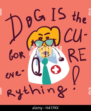 Carino divertente cane scheda medico e segno. Illustrazione Vettoriale