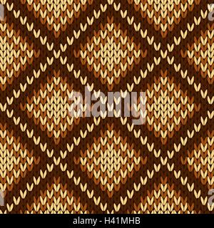 Abstract di lavorazione a maglia senza cuciture ornamentali vector pattern con celle quadrate in varie tonalità di marrone come un tessuto a maglia texture Illustrazione Vettoriale