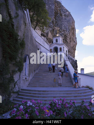 L'Ucraina, penisola Crimea, Bachtschisaraij, scogliera, banda, scale, turistico, Europa, Est Europa, Ukraïna Respublika, parte repubblica, Republika Krym, luogo posto, luogo di interesse, chiostro, chiostro band, turismo, visitatore Foto Stock