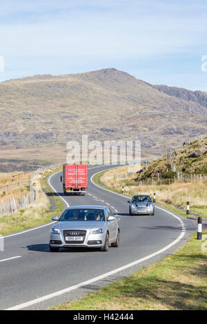 La Crimea Pass o Bwlch y Gorddinan (A470) cerca da Blaenau Ffestiniog verso Betws-y-Coed, Snowdonia National Park, il Galles Foto Stock