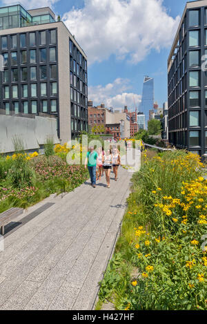 La gente camminare e godere la città di New York High Line Park. Foto Stock