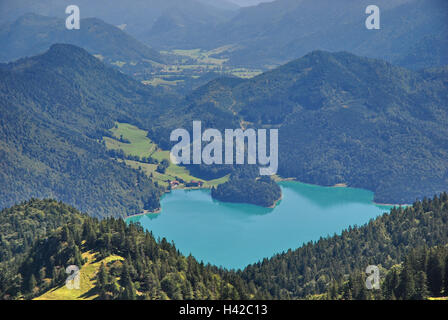 In Germania, in Baviera, Duke's stato, Walchensee, panoramica, Isola Sassau, estate, Foto Stock