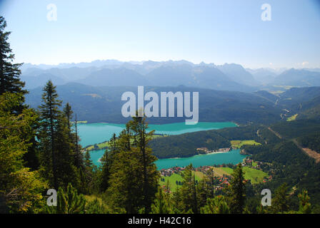 In Germania, in Baviera, Duke's stato, Walchensee, panoramica, panorama alpino, estate, Foto Stock