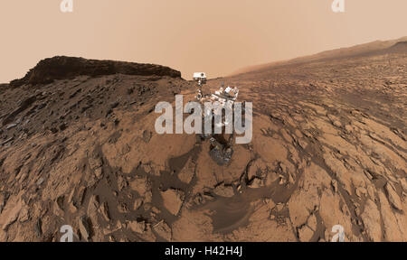 Curiosità Mars Rover Selfie a quela posizione di foratura, Murray Buttes, Mount Sharp, marte Foto Stock