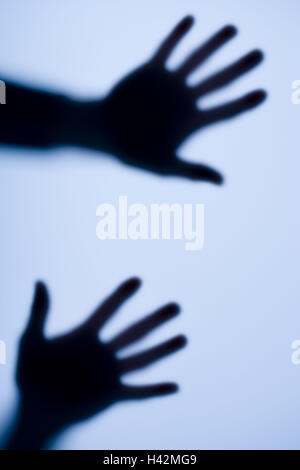 Le mani, silhouette, blu Foto Stock