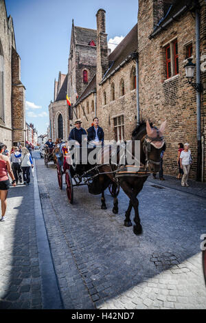 Carrozze trainate da cavalli in Bruge, Belgio Foto Stock