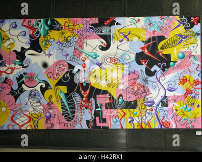 Stati Uniti d'America, New York City, pittura, 'Ultrazoomazipzamapopdeluxa', nel 1998, l'artista Kenny Scharf, paese, città, luogo di interesse, arte, san di arte moderna, caotico, graffiti, luminosamente, Foto Stock