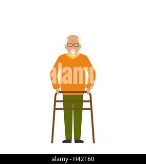 Il vecchio uomo disabili isolato su sfondo bianco Illustrazione Vettoriale