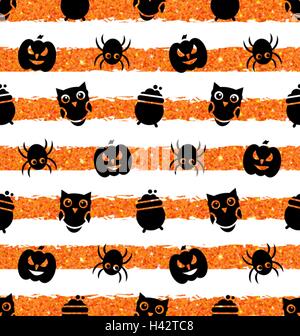 Sfondo senza soluzione di continuità con la zucca, Spider, Pot, Owl Illustrazione Vettoriale