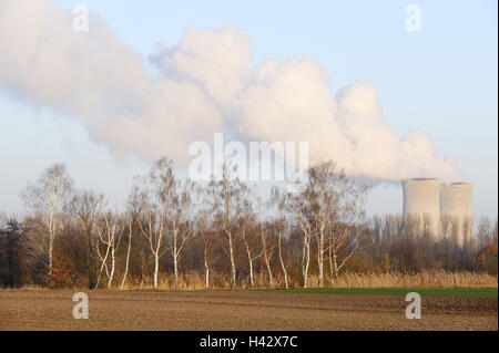 Le torri di raffreddamento, la centrale nucleare di Grafenrheinfeld (città), bassa Franconia, Baviera, Germania, Foto Stock