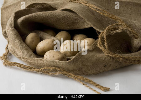 Sacchetto in iuta, patate, dettaglio Foto Stock