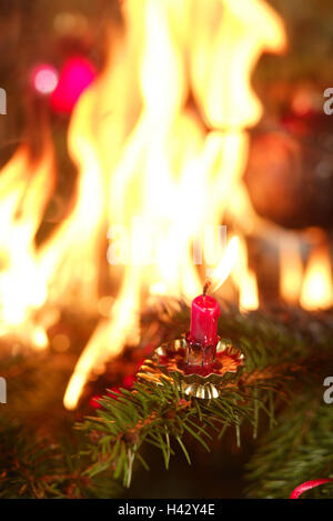 Albero di natale, blast, dettaglio, Natale, la vigilia di Natale, incidente, sfortuna, incendio, incidente, incendio, fiamme, pericolo e la situazione di pericolo, distruzione, candela, decorazioni natalizie Foto Stock