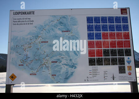 Austria, Tirolo, campo di mare, sport invernali, sci di fondo, cross-country trail card, sport, sci di fondo, panoramica, piste per sci di fondo, aree sci di fondo regioni, mappa generale, guida, orientamento, information board, sport invernali regione, tempo libero, hobby, neve e piste da fondo, inverni, Foto Stock