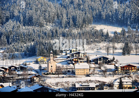 L'Austria, paese di Salisburgo, Flachau, vista città, inverno, Foto Stock