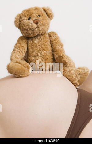 Incinta, addome, dettaglio, un orso di peluche a lato, Foto Stock