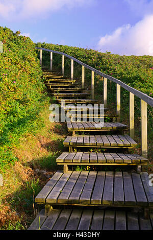 Passerella per la spiaggia attraverso il Rantum dune di sabbia, Sylt, Nord Isole Frisone, Frisia settentrionale, Schleswig-Holstein, Germania Foto Stock