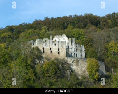 Germania, Baden-Württemberg, Hayingen, parte città Anhausen, la rovina del castello, Schülz bloccare nel 1605, area della biosfera, castello, Castello rovina, inizio autunno, autunno, loud Valley, il palazzo, la rovina, la rovina del castello, struttura, architettura, luogo di interesse, destinazione turiste Foto Stock