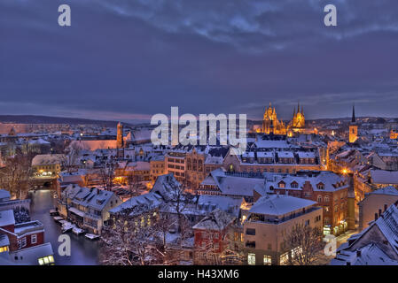 In Germania, in Turingia, Erfurt, vista città, inverno, Foto Stock