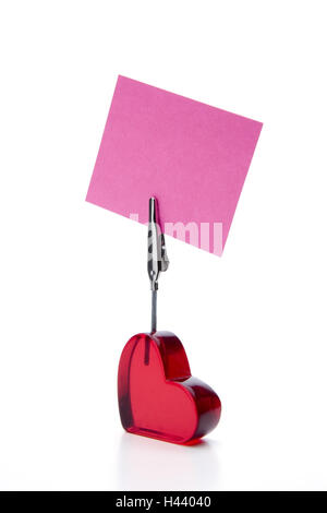 Nota titolare, rosso, cuore forma, nota della carta per cedolino, tagliate, Foto Stock