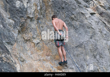 Rock, alpinista, vista posteriore, Foto Stock