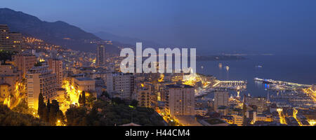 Il Principato di Monaco e Monte Carlo, vista città, porto, illuminazione, sera, Foto Stock