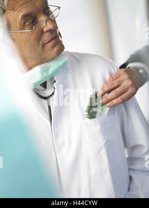 Paziente, medico, banconote, slip, ritratto, tagliati, Foto Stock