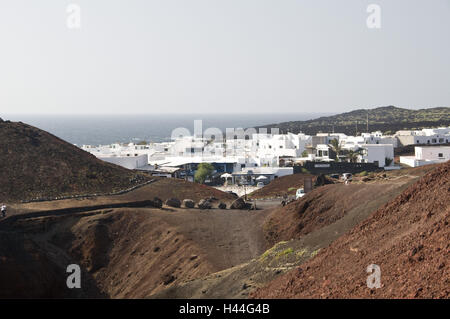 Spagna isole canarie Lanzarote, cucchiai Golfo, case, costa, l'Atlantico, Foto Stock