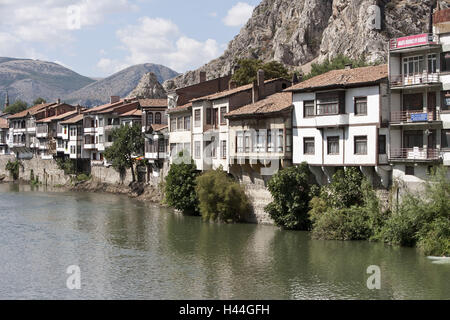 La Turchia, la regione del Mar Nero, Amasya, case, riversides, Foto Stock