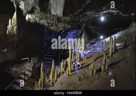 In Germania, la Baviera, Svizzera Francone, Pottenstein, devil's pit, grotte di calcare, pietre di gocciolamento, stalagmiti, Foto Stock