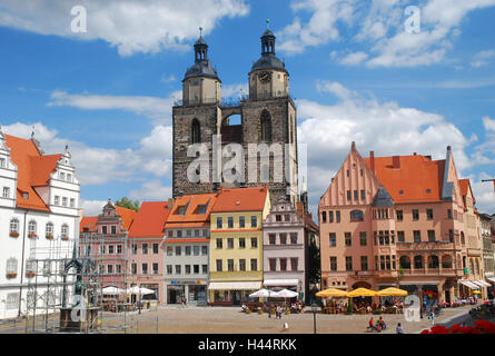 Germania, Sassonia-Anhalt, città di Lutero Wittenberg, mercato, Marien la chiesa, Foto Stock