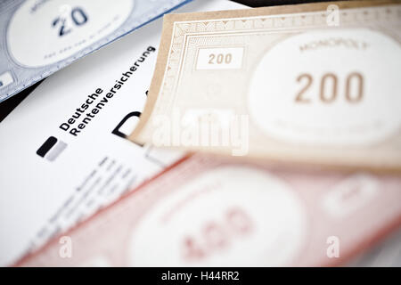 Il denaro di gioco, regime pensionistico tedesco, dettaglio Foto Stock