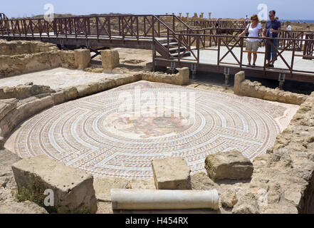 Cipro, in greco, Pafos, parco archeologico, insediamento romano, Teseo mosaico, turistico, Foto Stock