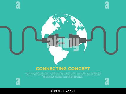 Concetto di connessione design piatto, collegamento globale, illustrazione vettoriale Illustrazione Vettoriale