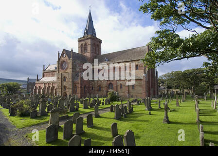 Gran Bretagna, Scozia, isole Orcadi, isola di terraferma, Kirkwall, cattedrale, cimitero, Foto Stock