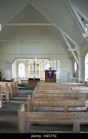 Südgeorgien, Grytviken, balena vecchia stazione di lavorazione, chiesa, in norvegese, all'interno, Foto Stock