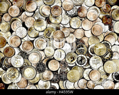 Le monete in euro, molti, vicino, Foto Stock