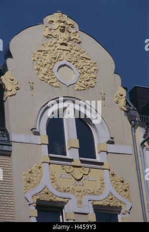 La facciata della casa, edificio art nouveau, Alta Franconia, corte, facciata in stile art nouveau, facciata della parete edilizia, casa, finestra, Sophienstrasse, grazia nota, ornamenti, dettaglio, stile architettonico, architettura, struttura, Foto Stock