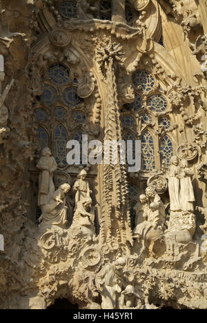 In Spagna, in Catalogna, Barcellona, chiesa, il Templo de la Sagrada Familia, facciata, dettaglio Foto Stock