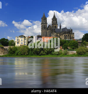 Germania, Sassonia-Anhalt, Magdeburgo, cattedrale, sul fiume Elba, Foto Stock