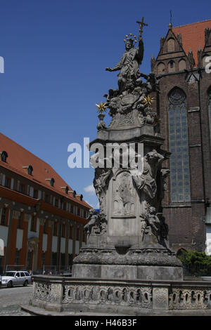 Polonia Wroclaw, Nepomuk monumento davanti la chiesa a croce, Foto Stock
