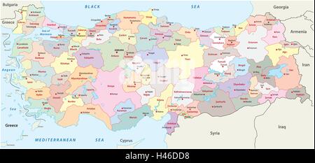 La Turchia mappa amministrativa Illustrazione Vettoriale