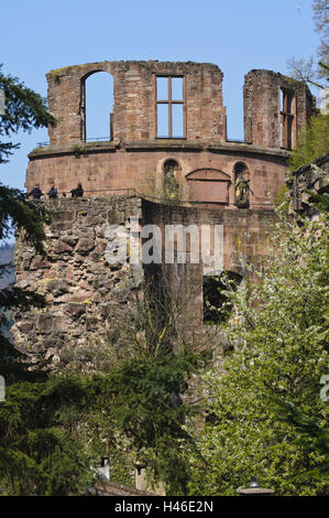 Heidelberg, serratura, Fossato, torre rovina, Baden-Württemberg, Germania, Foto Stock