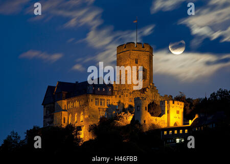 In Germania, in Renania Palatinato, valle del medio Reno, Lahnstein, Lahneck Castello, luna piena, notte, Foto Stock